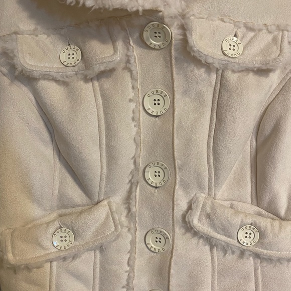 GUESS faux-leather coat features a faux-shearling lining and trim. - Picture 4 of 7